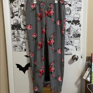 Charlotte Russe Black and White stripe floral pant